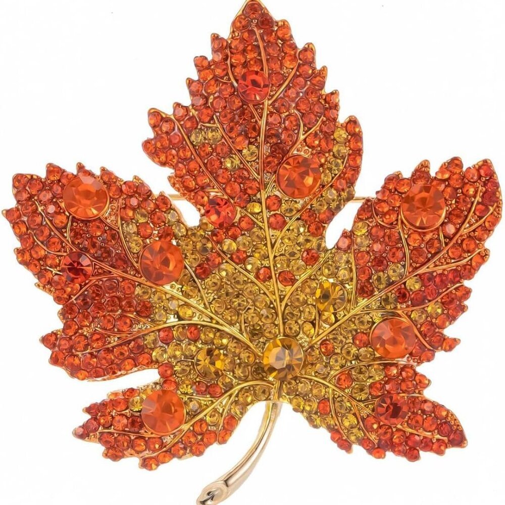 Women's Fashion Crystal Brooch - Leaf Flower Design, Alloy Rhinestone, Vintage &
